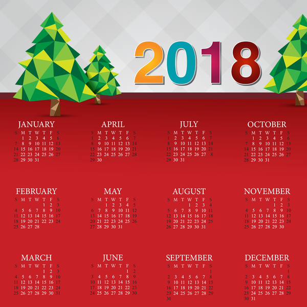 Weihnachtskalender 2018 Vorlagenvektor  