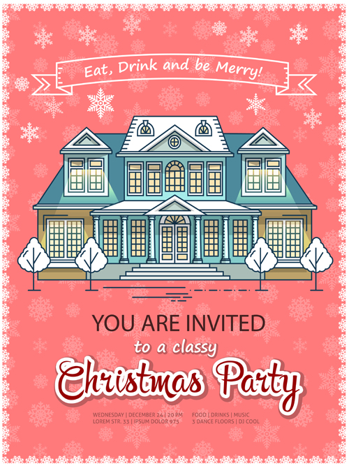 Christmas greeting cards with house vector 06  