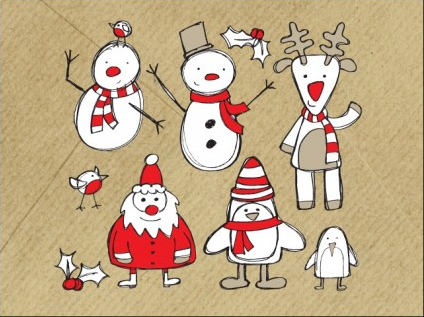 Christmas characters hand drawn graphic vector  