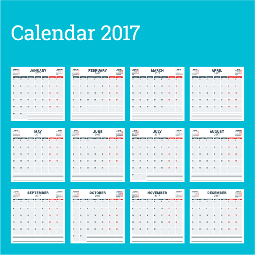 Common 2017 modèle de calendrier mural vecteur 17  