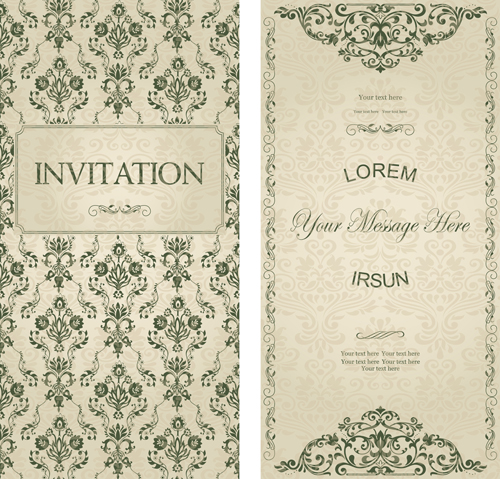 Dark green floral vintage invitation cards vector 09  