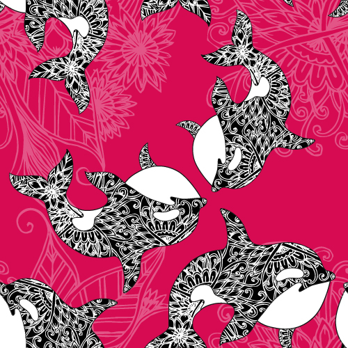 Dolphin with sea seamless pattern vector 02  