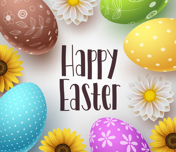 Easter background with easter egg and flower vector 01  