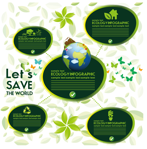 Ecology with world infographic vector material 01  