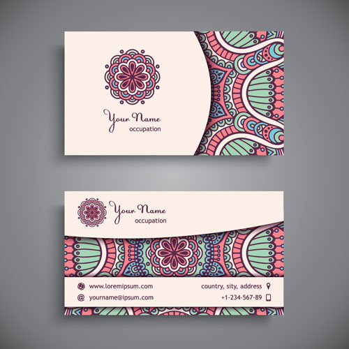 Ethnic pattern business card vintage vector 09  