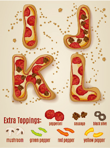 Exquisite pizza alphabet design vector 03  