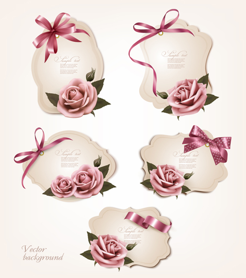 Exquisite ribbon bow gift cards vector set 10  