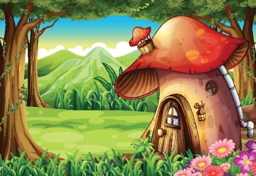 Fairy tale world and mushroom house vector 09  