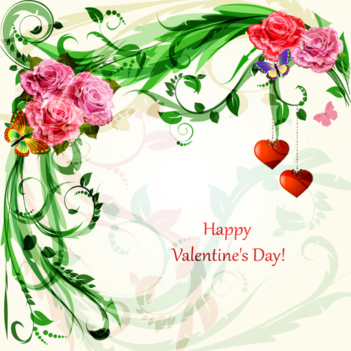 Flower valentine day cards vector 01  