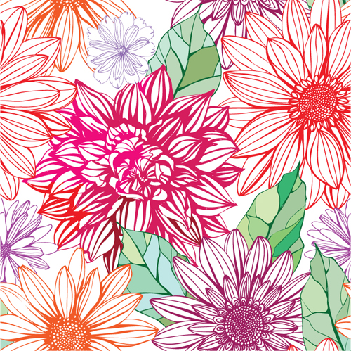 Vivid Flower patterns design elements vector 04  