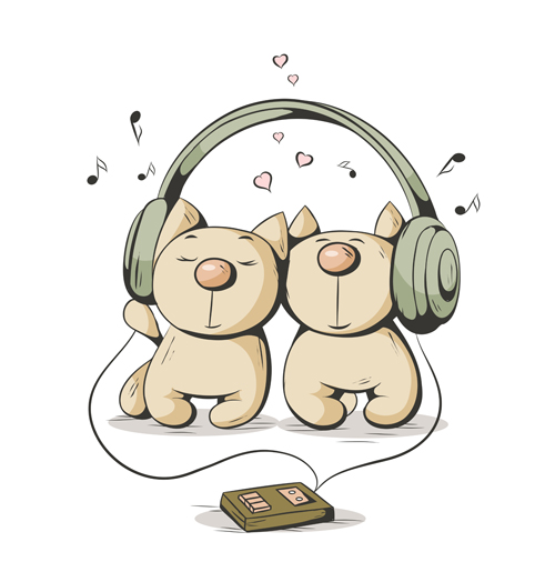 Funny cats with music vector design  