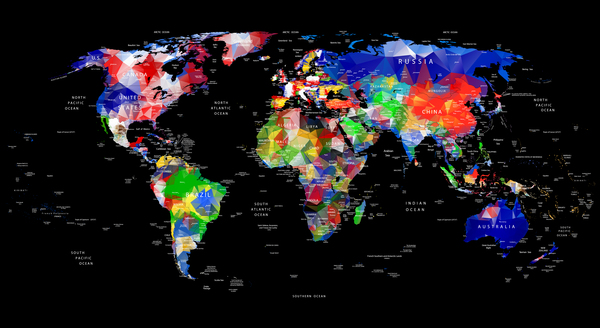 国や都市の名前テンプレート ベクトルの幾何学的なデザイン世界地図  