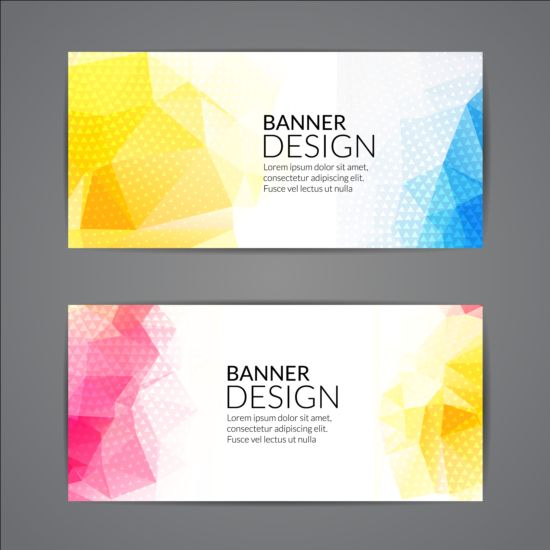Geometric shapes with colored banners vectors 01  