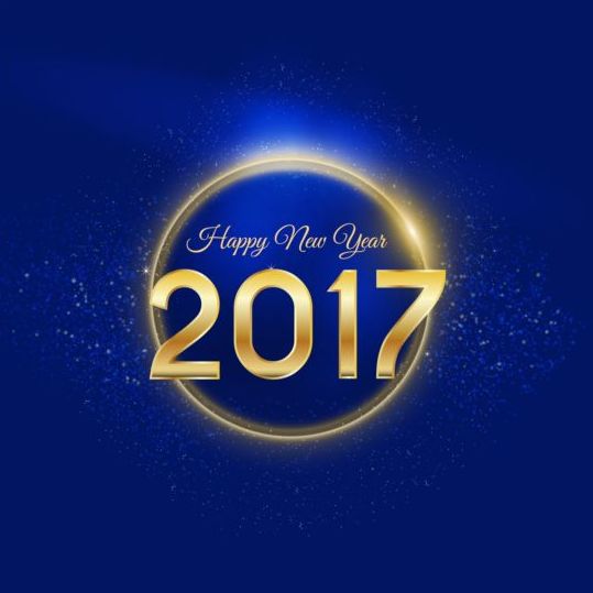 Golden 2017 happy new year with blue background vector  