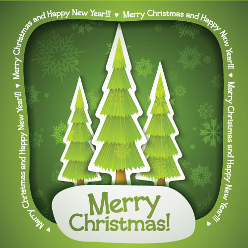 グリーンクリスマスグリーティングカードベクトル材料  