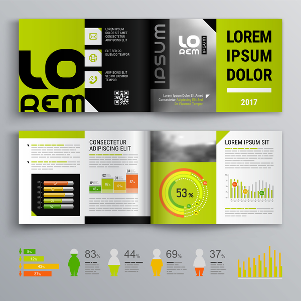 Green with black brochure cover with business infographic vector 04  
