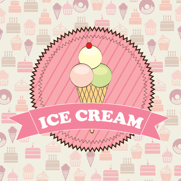 Ice cream pink labels with cake background vector  