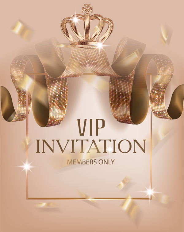 Seidenbänder der Luxus-VIP-Einladung mit beige Hintergrundvektor  