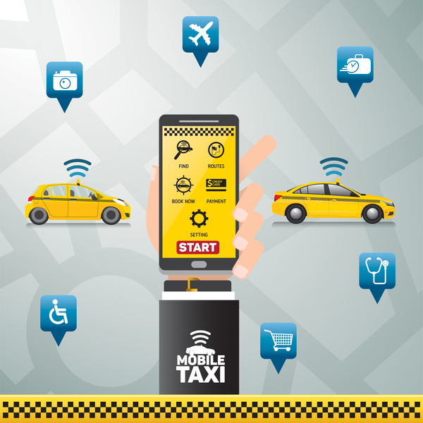 モバイル タクシー サービス アプリケーション インフォ グラフィック ベクトル 06  