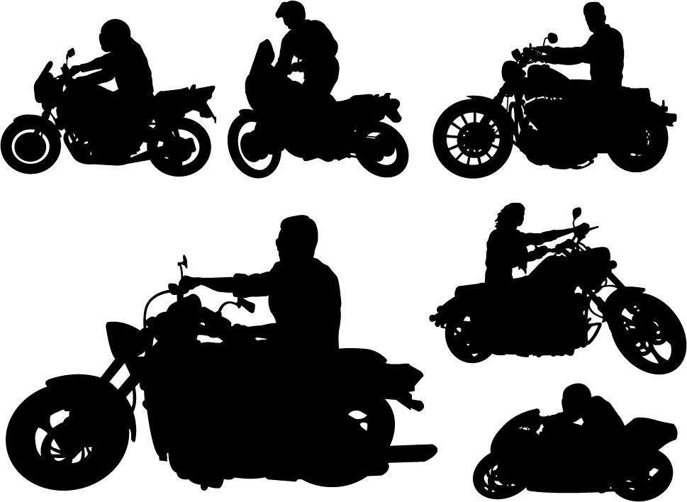 Motorcycle riders with motorcycle silhouettes vector set 03  