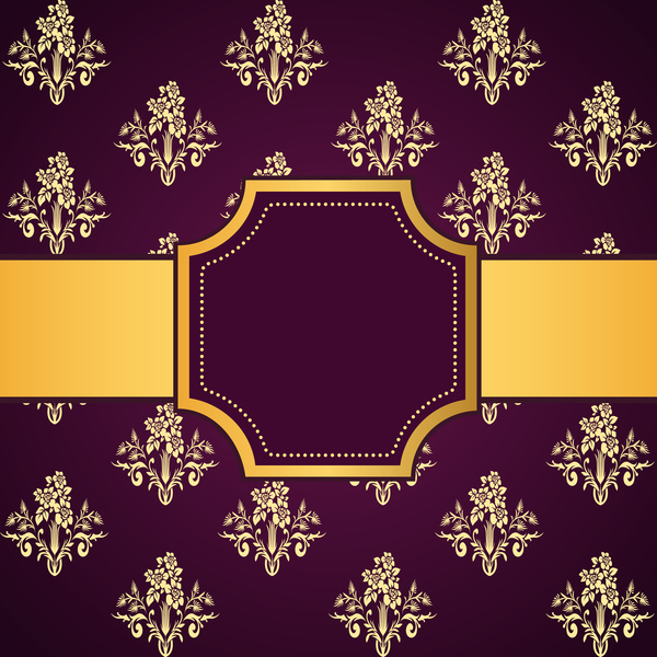 Фиолетовый фон шаблон украшения с золотой вектор кадра 01  