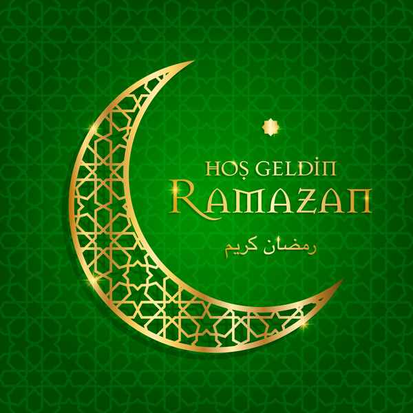 Ramazan background with golden moon vector 02  