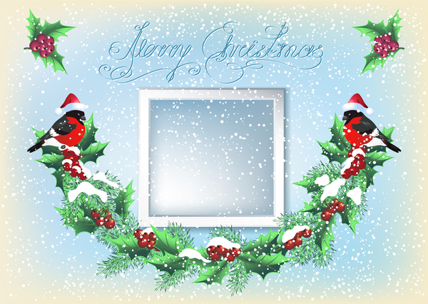 Red hat bird with christmas backgorund vector 02  