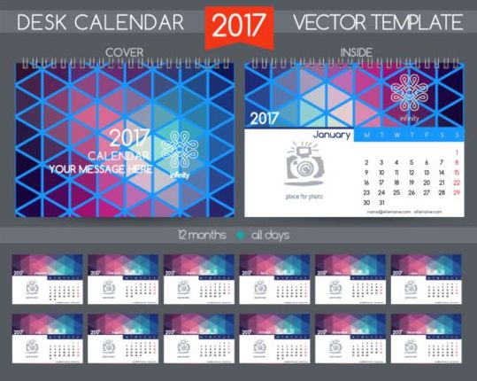 Retro Skriv bords kalender 2017 vektor mall 26  