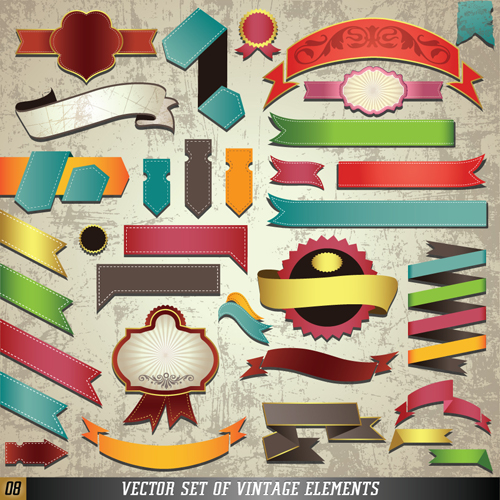 Retro ribbons with labels vector set 01  