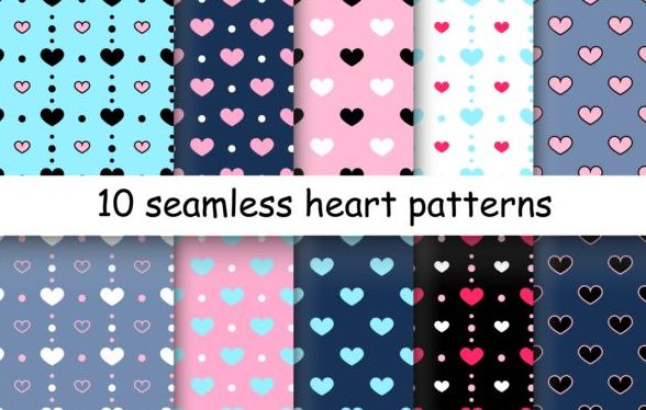 Seamless heart patterns vector material 05  