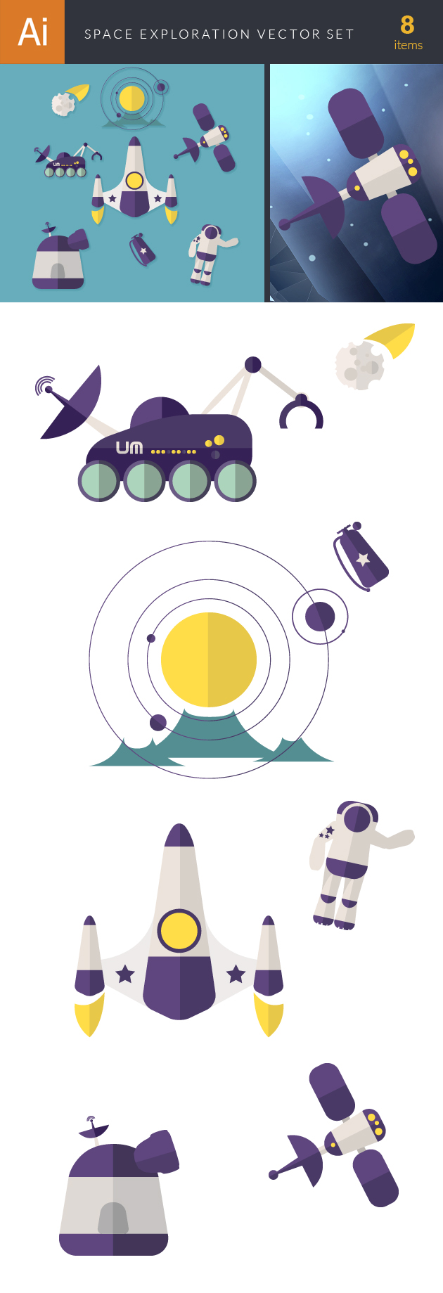 Space exploration cartoon vector graphics  