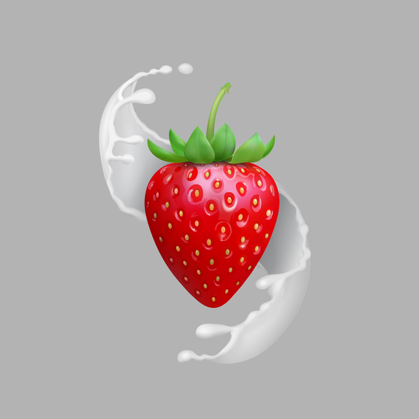 Splash milk with strawberry background vector 01  