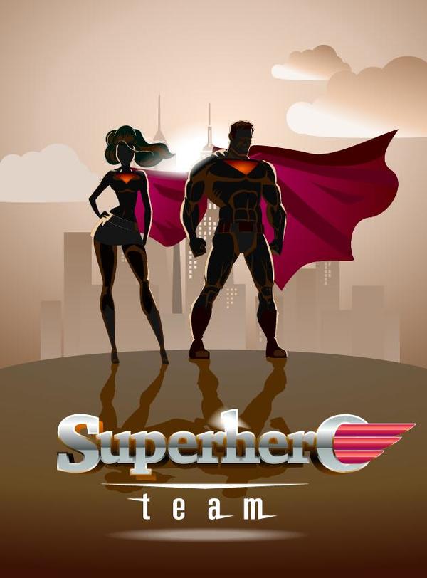 スーパーマンと女性のデザインベクトル01  