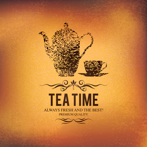 Tea time design element vector background set 01  