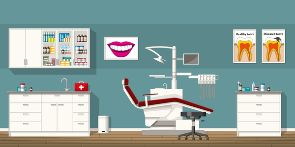 Tooth doctor and office design vector 01  