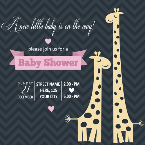 Vintage baby shower Invitation cards vector 01  