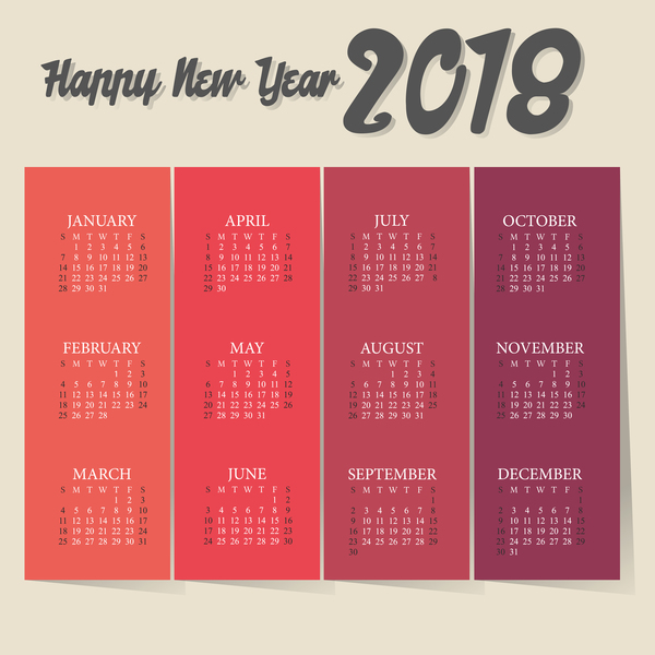 Modèle de calendrier vintage rouge 2018 vecteur  