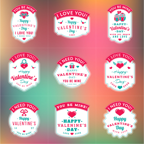Vintage valentines day labels vector set 06  