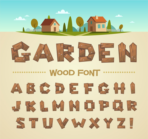 Vintage wood fonts vector material  