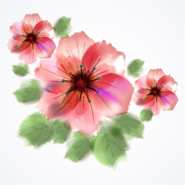 Watercolor pink flower hand drawn vector  