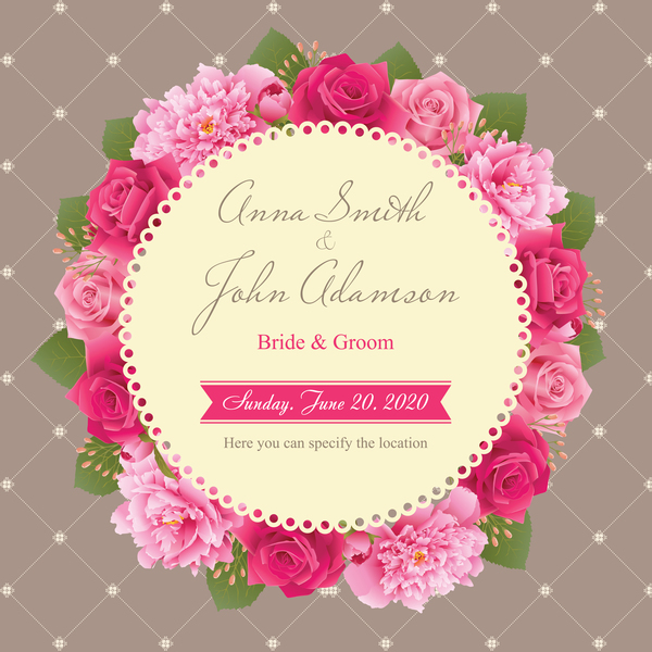 牡丹とピンクのバラ ベクトル 05 結婚式カード  