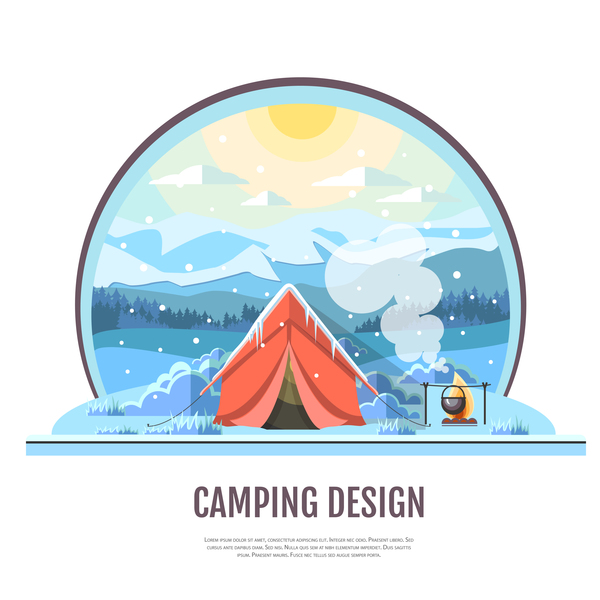 Hiver camping tente fond conception de vecteur 04  