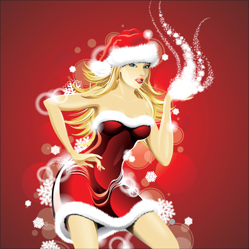 Stylish Christmas party girls design vector set 03  