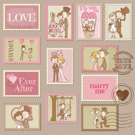 Elements of Wedding Seal and Stamp vector 01  