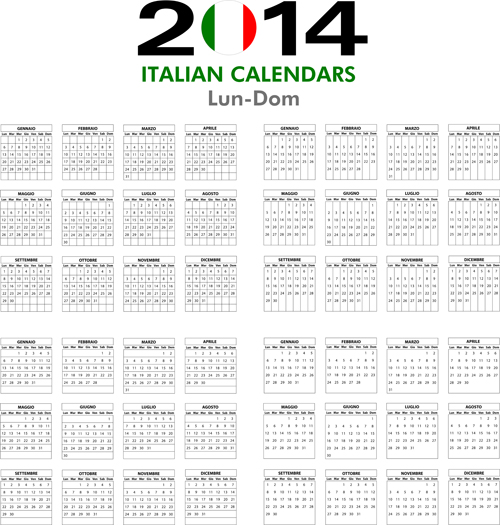 イタリア版カレンダー 2014 ベクトル セット 02  