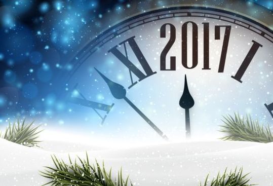 2017 New Year background with spheres clock vector set 02  