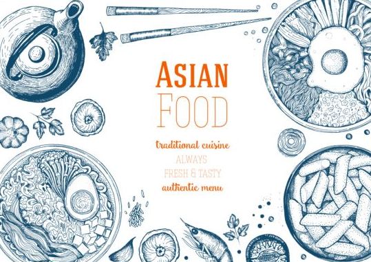 Asian food menu hand drawn vector 01  