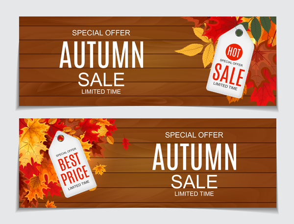 Autumn sale banners with tags vector 02  