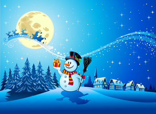 Beautiful Christmas Night winter vector background 01  
