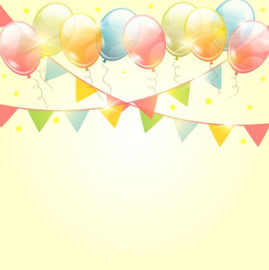 色付きバルーンベクトルによる誕生日ペナントの背景  